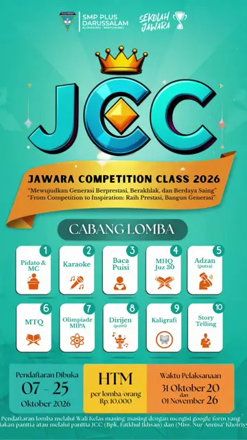 Poster JCC Jawara Competition Class 2026 dari story Instagram SMP Plus Darussalam