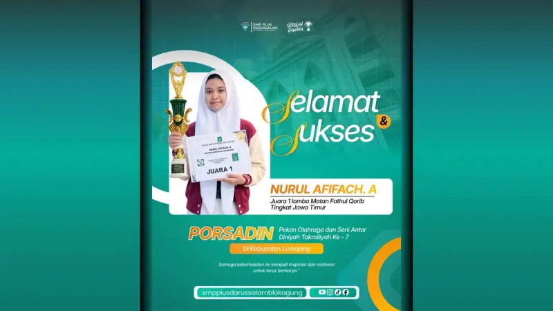 Nurul Afifach. A Raih Juara 1 Lomba Kitab Tingkat Jawa Timur